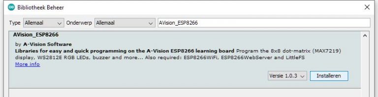 Arduino ESP8266 werk omgeving - A-Vision ESP8266 learning board